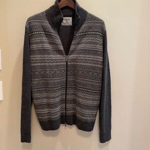 Express Lambswool Gray Fair Isle Zip Mock Neck Cardigan Size Medium